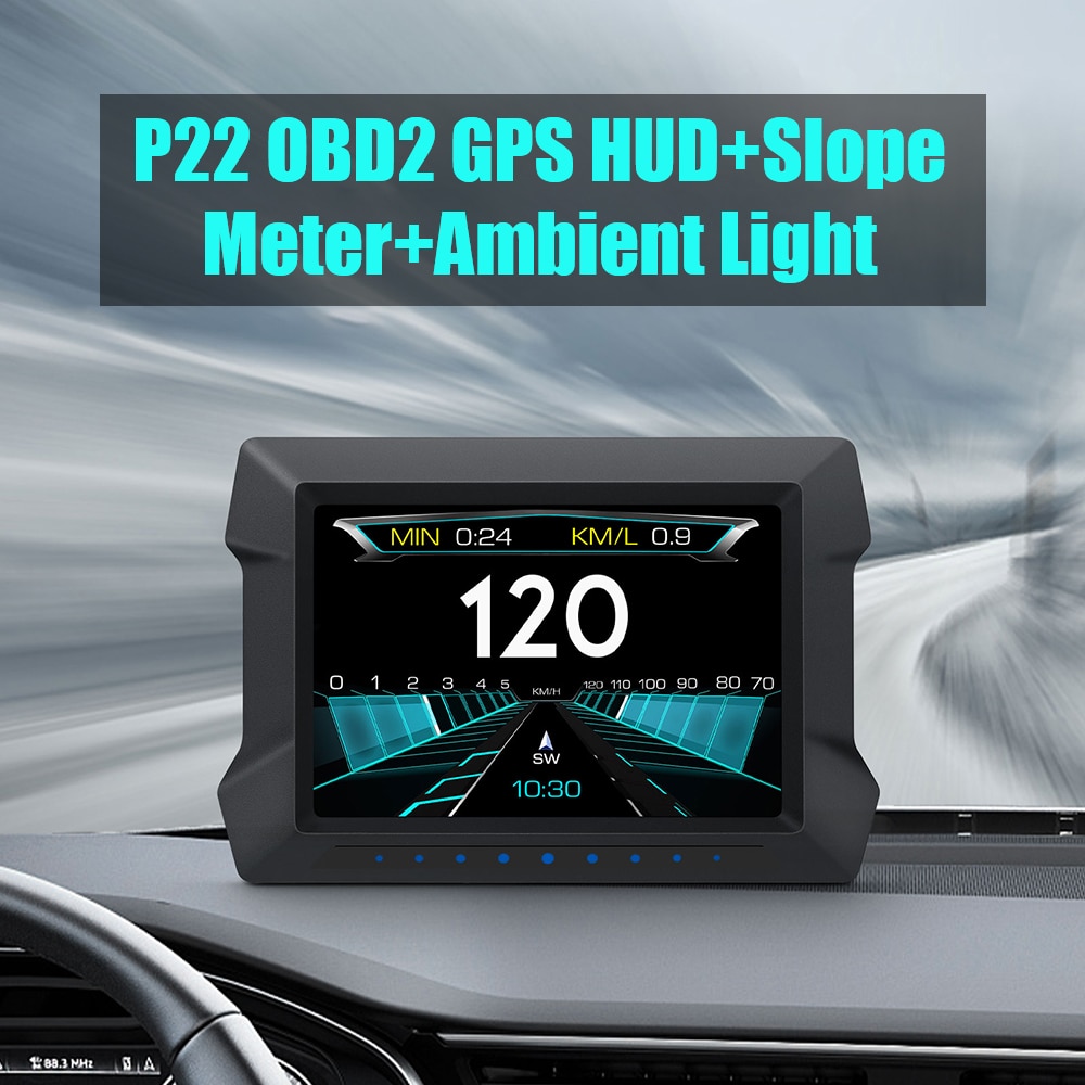 Car Electronics Head Up Display Speedometer P22 Dual System HUD With Overspeed Low Voltage Alarm OBD2 GPS Slope Tilt
